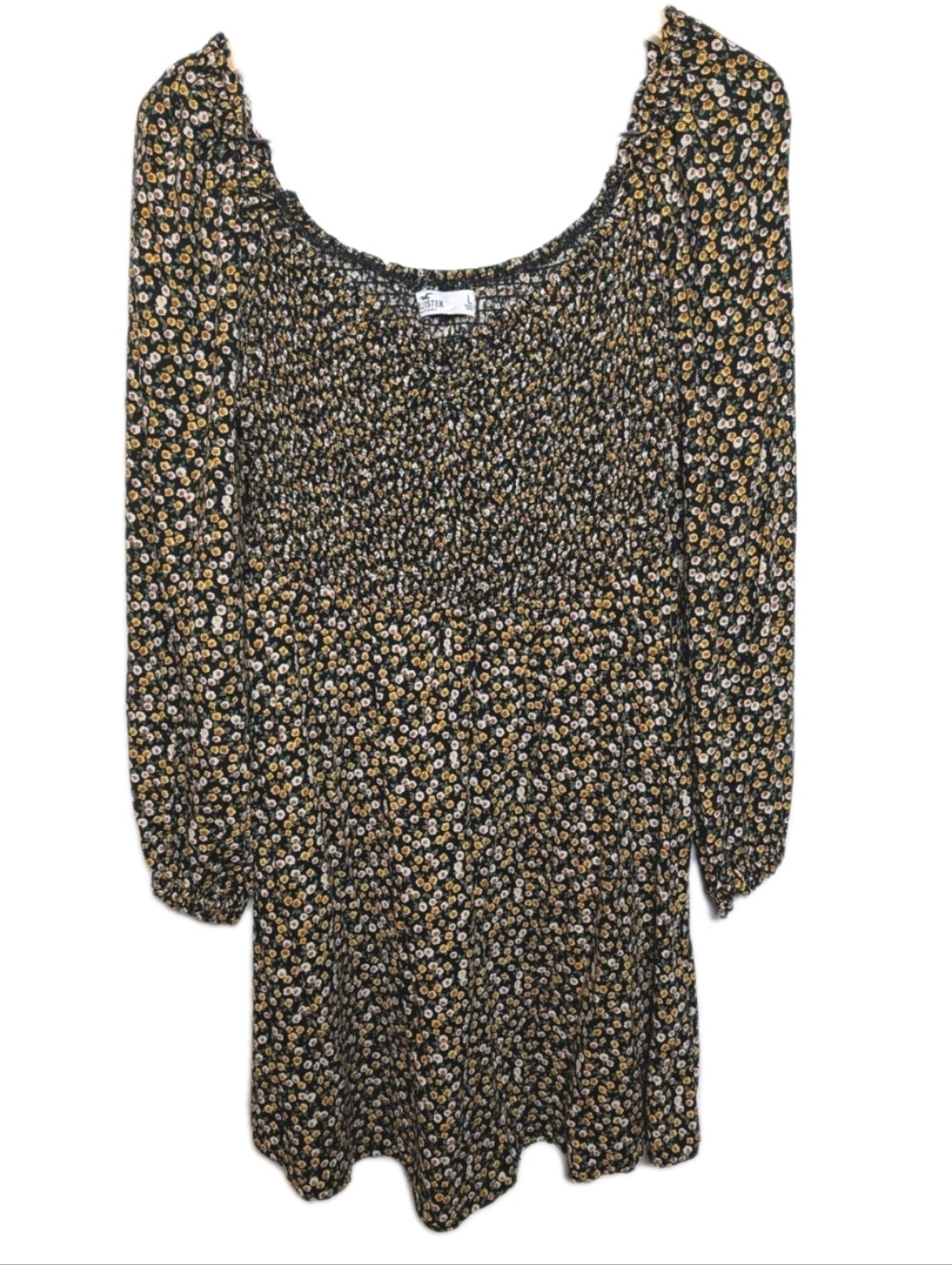 Hollister Mini Dress Long Sleeve Smocked Babydoll Floral Women Size Large